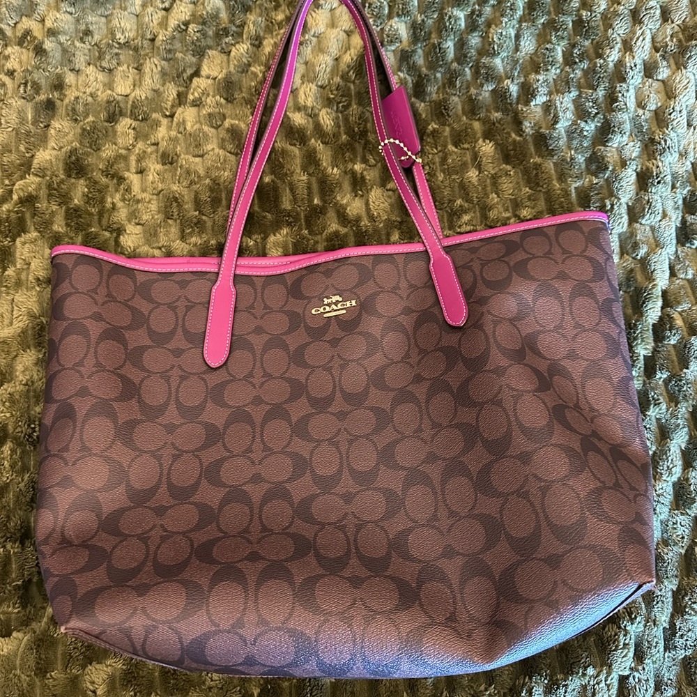 Coach Signature Tote Bag - Brown and Pink